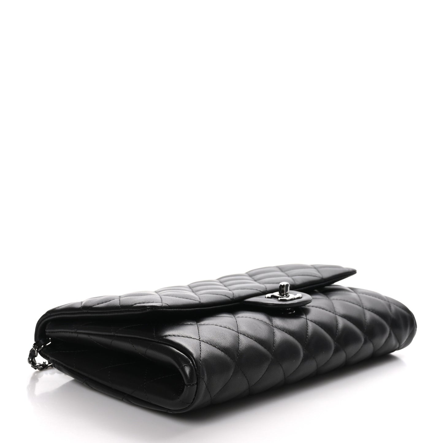 Lambskin Quilted Clutch with Chain Flap Black