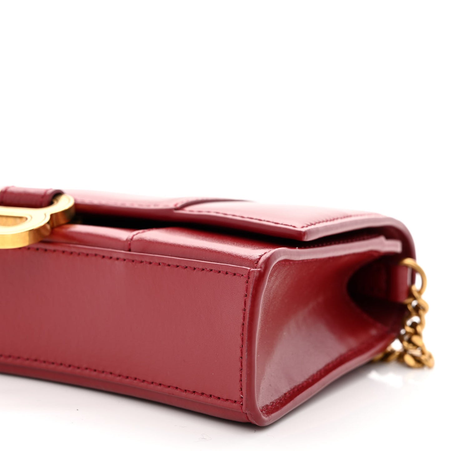 Shiny Box Calfskin Hourglass Chain Bag Bright Red