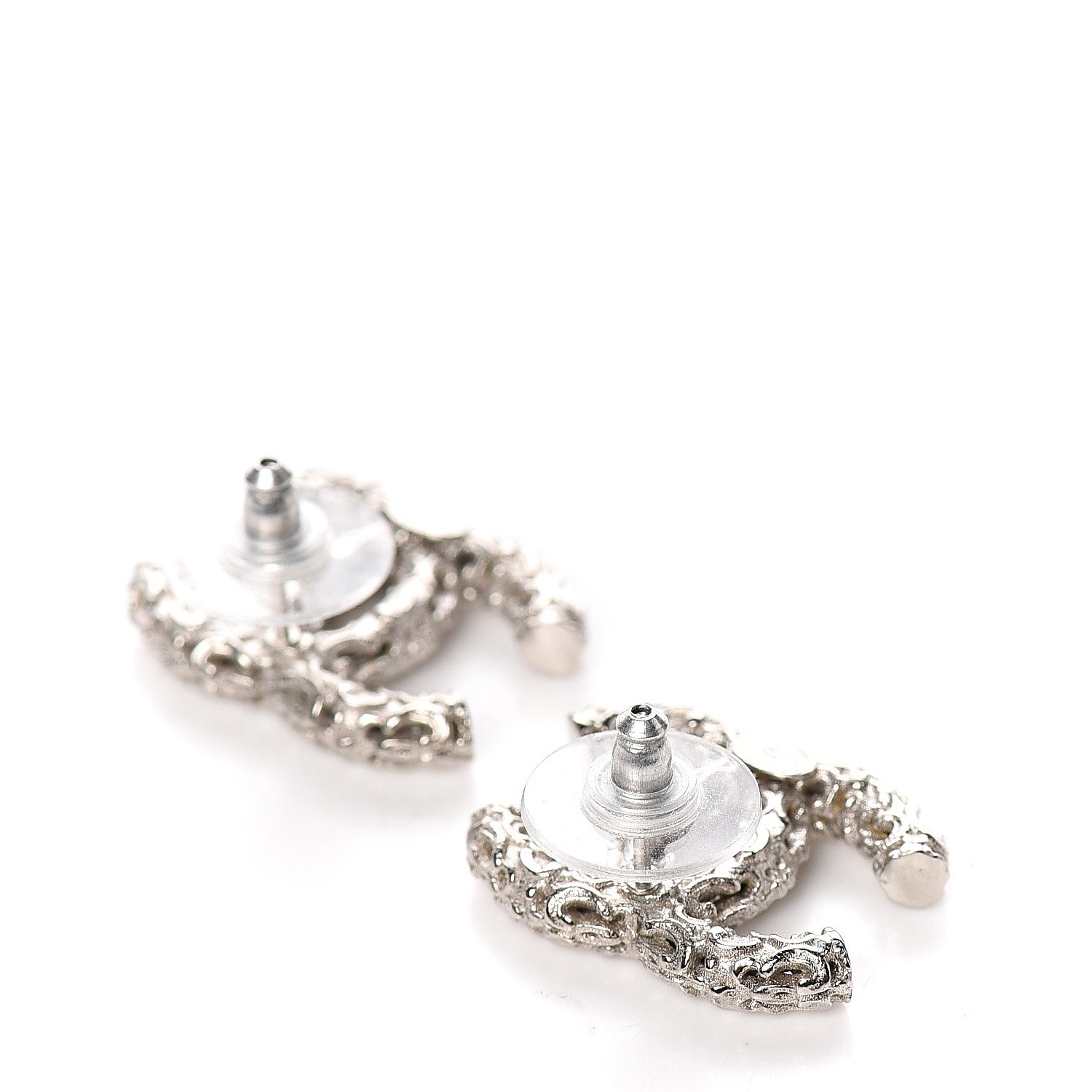 Chanel Textured CC Earrings Silver 2 of 3