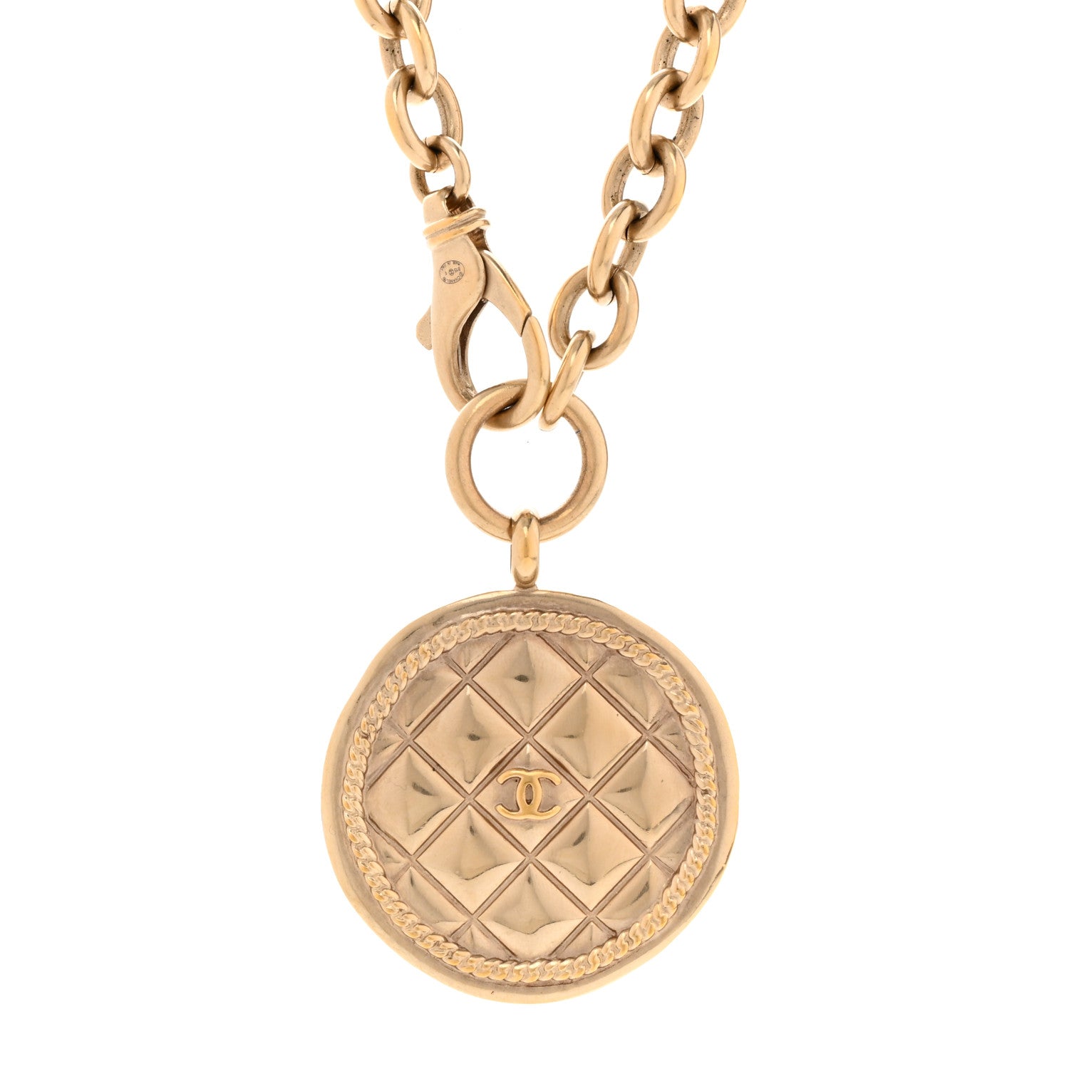 Chanel Quilted CC Pendant Chain Necklace Light Gold 4 of 5