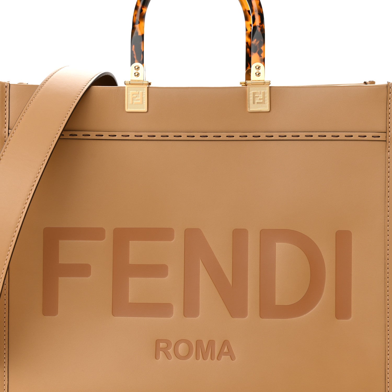 Fendi Vitello King Plexiglass Logo Embossed Medium Fendi Sunshine Shopper Tote Miele Scuro 8 of 11