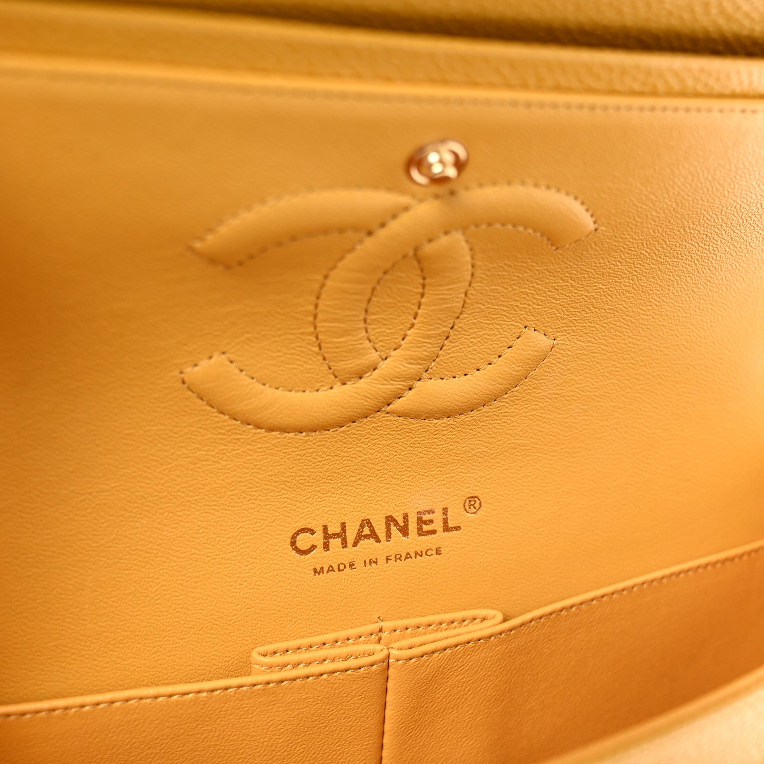 Chanel Caviar Quilted Medium Double Flap Yellow 6 of 10