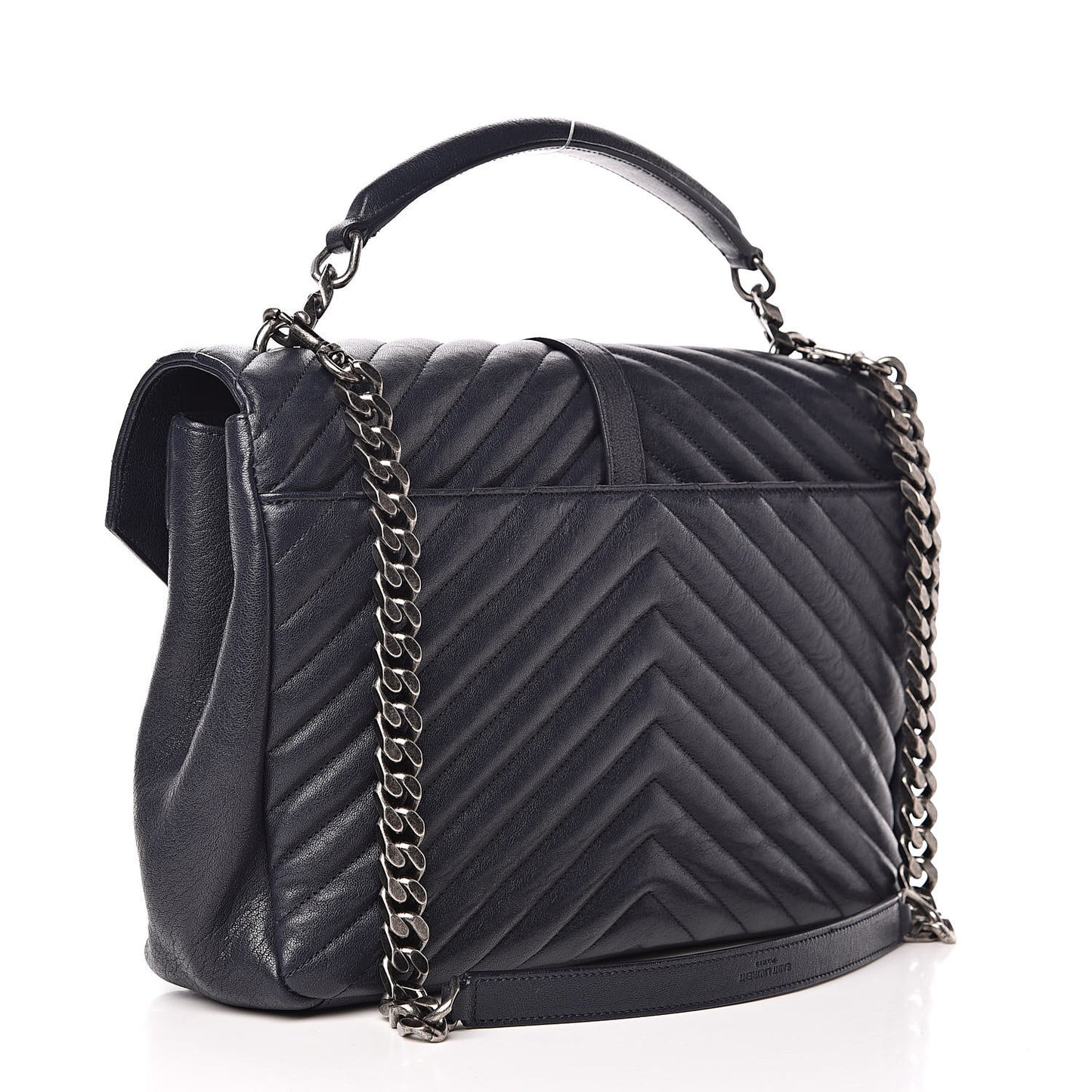 Sheepskin Matelasse Chevron Monogram Large College Satchel Navy Blue
