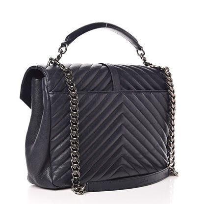 Saint Laurent Sheepskin Matelasse Chevron Monogram Large College Satchel Navy Blue 3 of 19