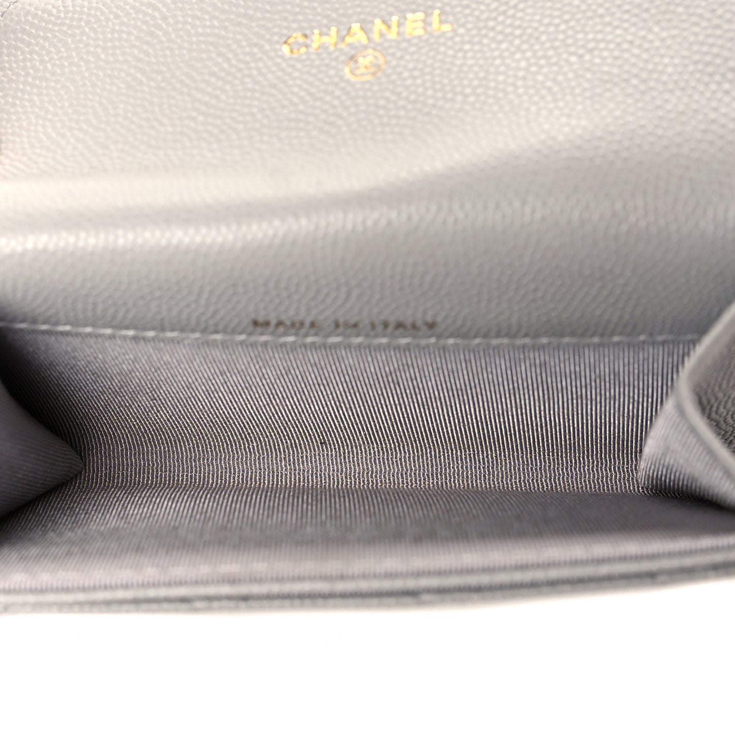 Caviar Quilted Flap Card Holder Wallet Grey