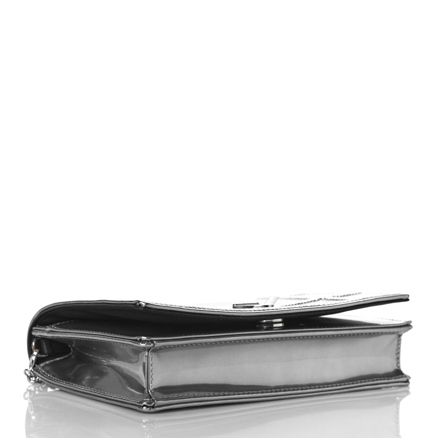 Christian Dior Metallic Patent Micro-Cannage Diorama Wallet on Chain Pouch Silver 4 of 9