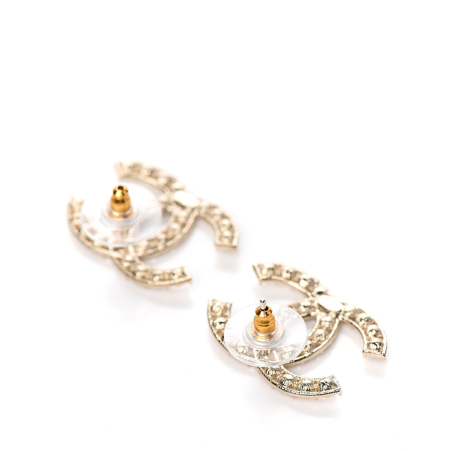 Chanel Crystal CC Earrings Light Gold 3 of 5