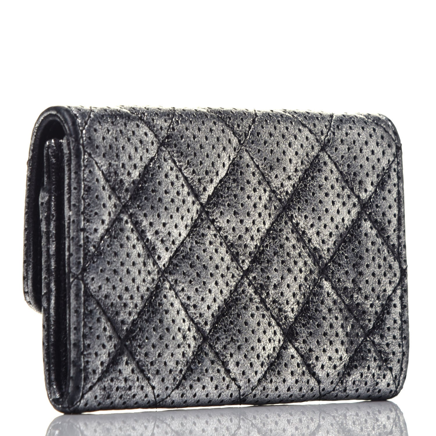 Chanel Metallic Calfskin Perforated Quilted Card Holder Grey 3 of 8