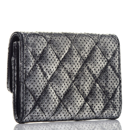 Chanel Metallic Calfskin Perforated Quilted Card Holder Grey 3 of 8