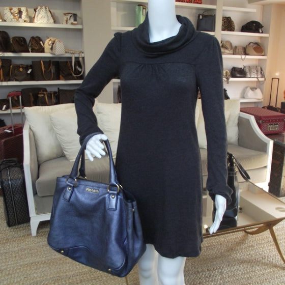 Prada Vitello Daino Tote Blue 2 of 12