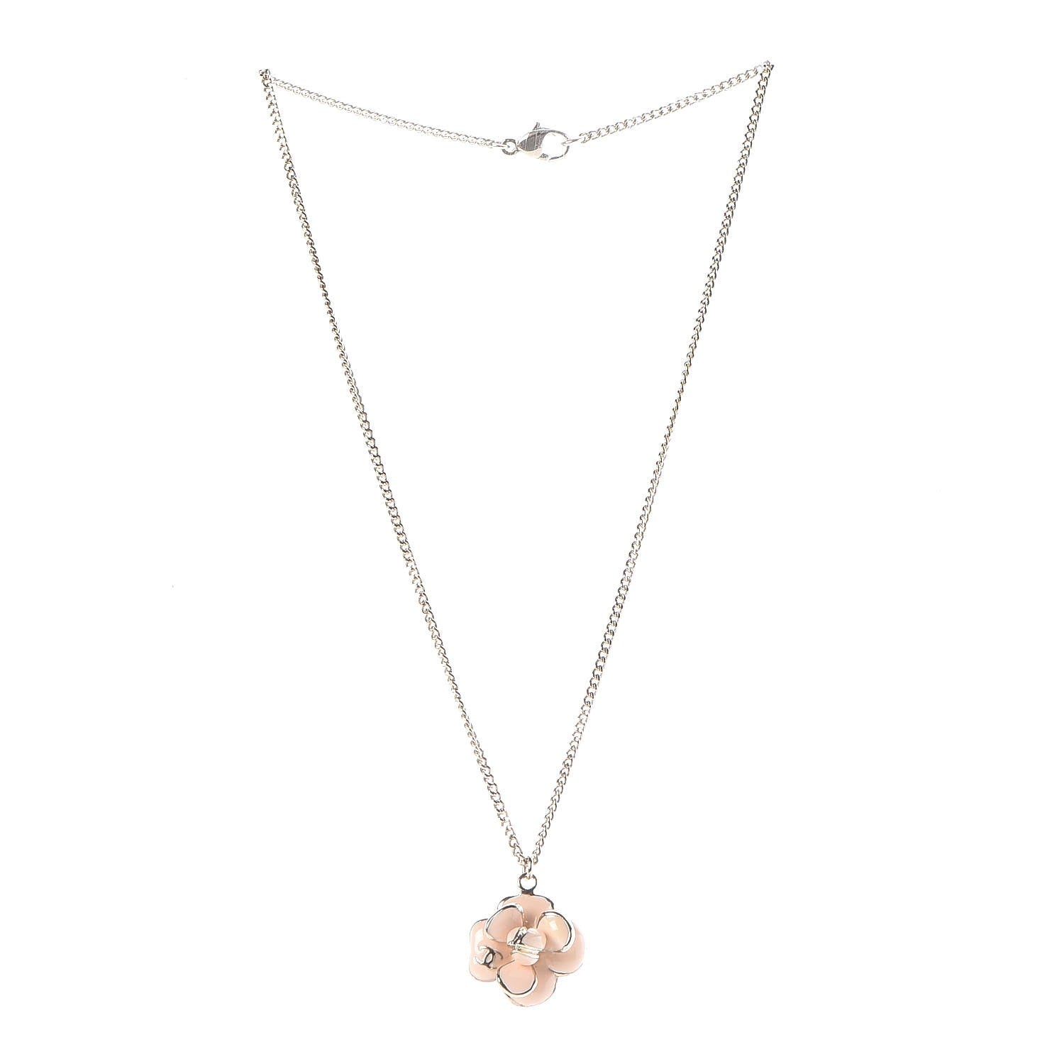 Chanel Enamel CC Camellia Pendant Necklace Gold Pink 3 of 6