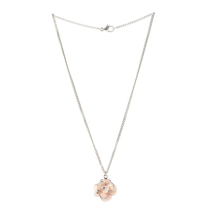 Chanel Enamel CC Camellia Pendant Necklace Gold Pink 3 of 6