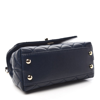 Chanel Goatskin Quilted Extra Mini Rainbow Coco Handle Flap Navy Blue 4 of 12