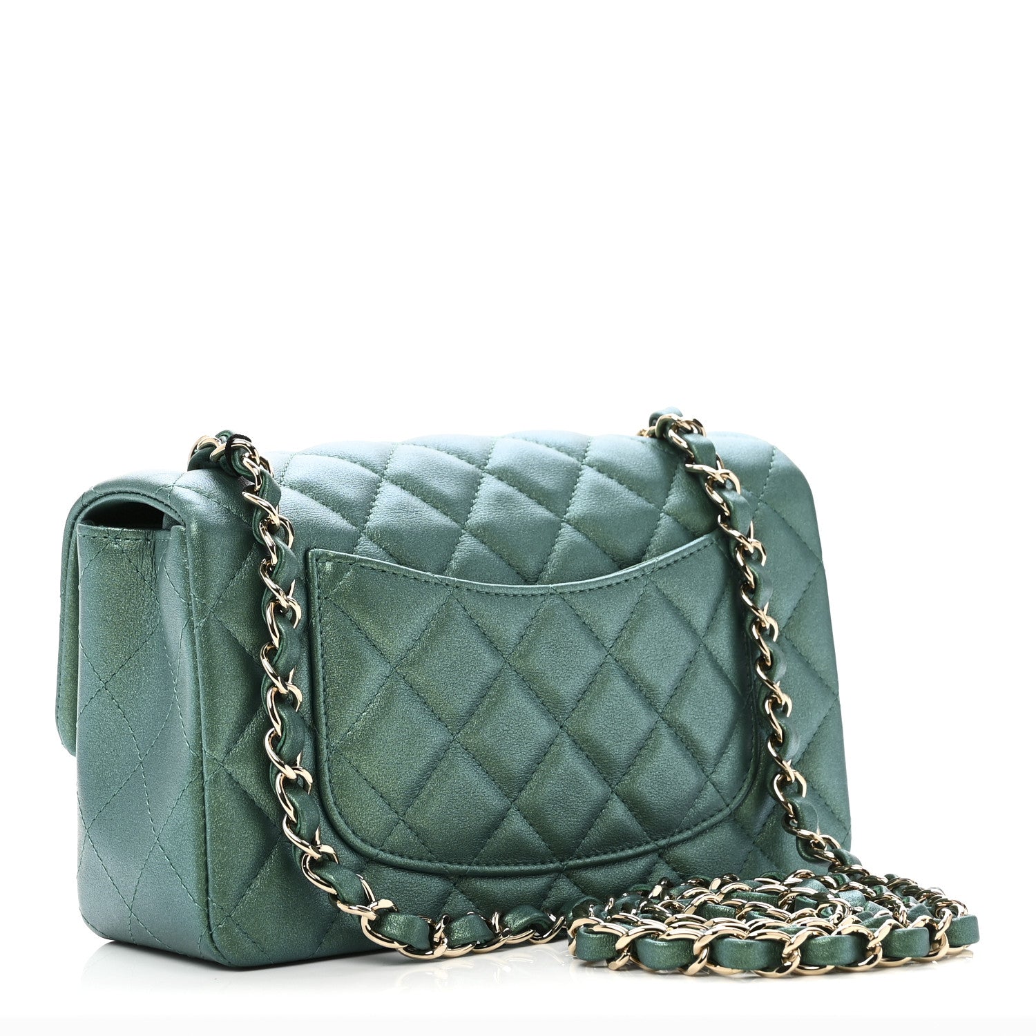 Chanel Iridescent Lambskin Quilted Mini Rectangular Flap Green 3 of 10