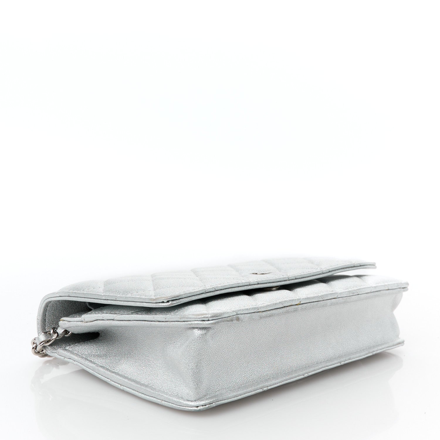 Chanel Metallic Lambskin Quilted Wallet On Chain WOC Silver 4 of 12