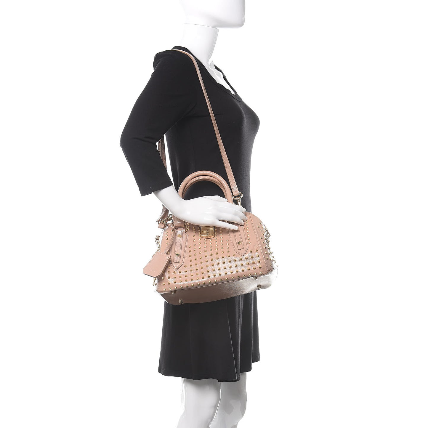 Patent Calfskin Studded Small Blaze Bowler Bag Oyster Pink