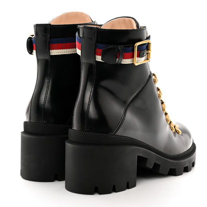 Gucci Calfskin Sylvie Web Womens Lace Up Combat Boots 36 Black 4 of 9