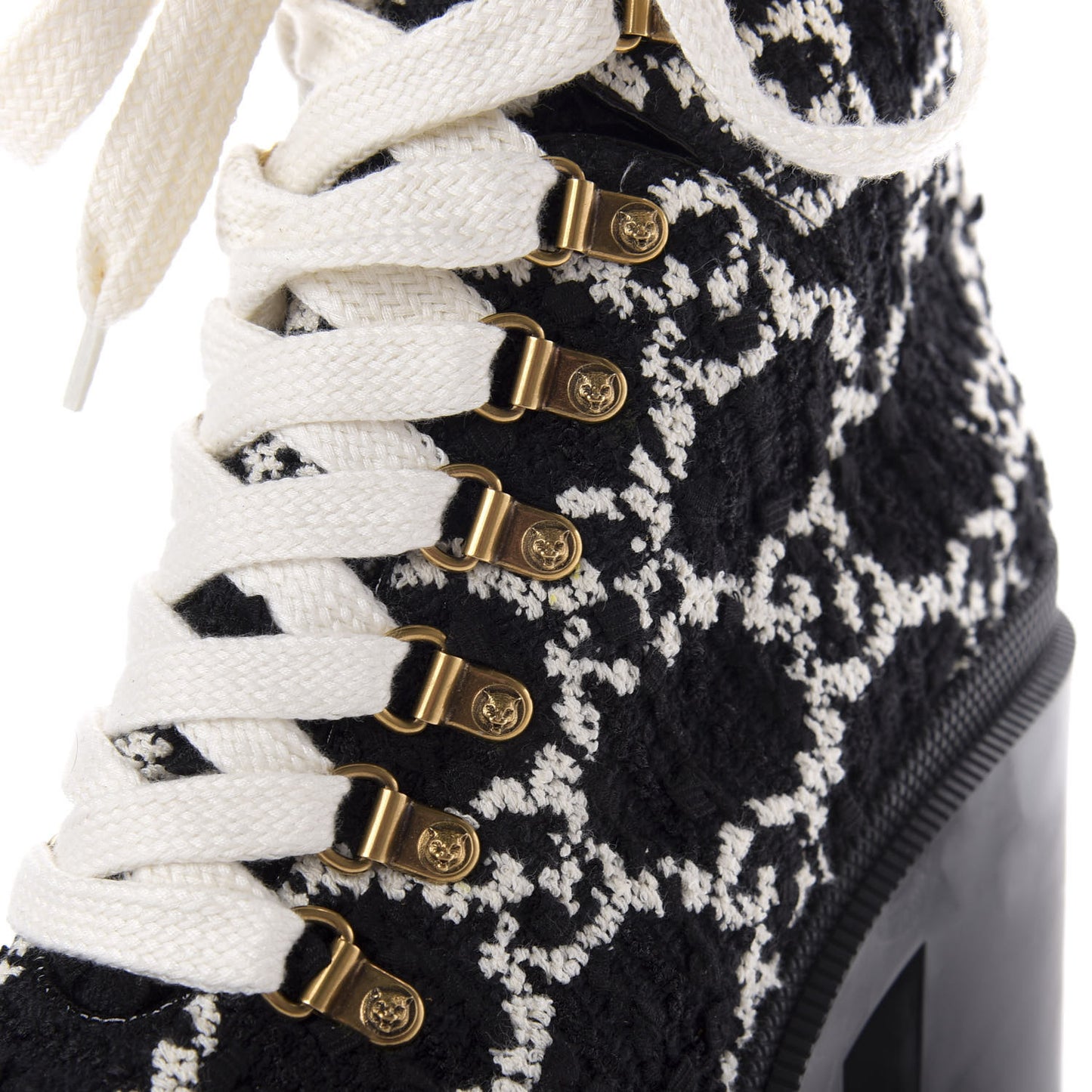 Tweed GG Monogram Lace Up Combat Ankle Boots 40.5 Black