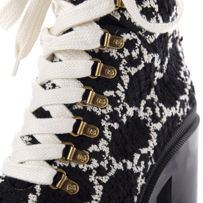 Gucci Tweed GG Monogram Lace Up Combat Ankle Boots 40.5 Black 10 of 12