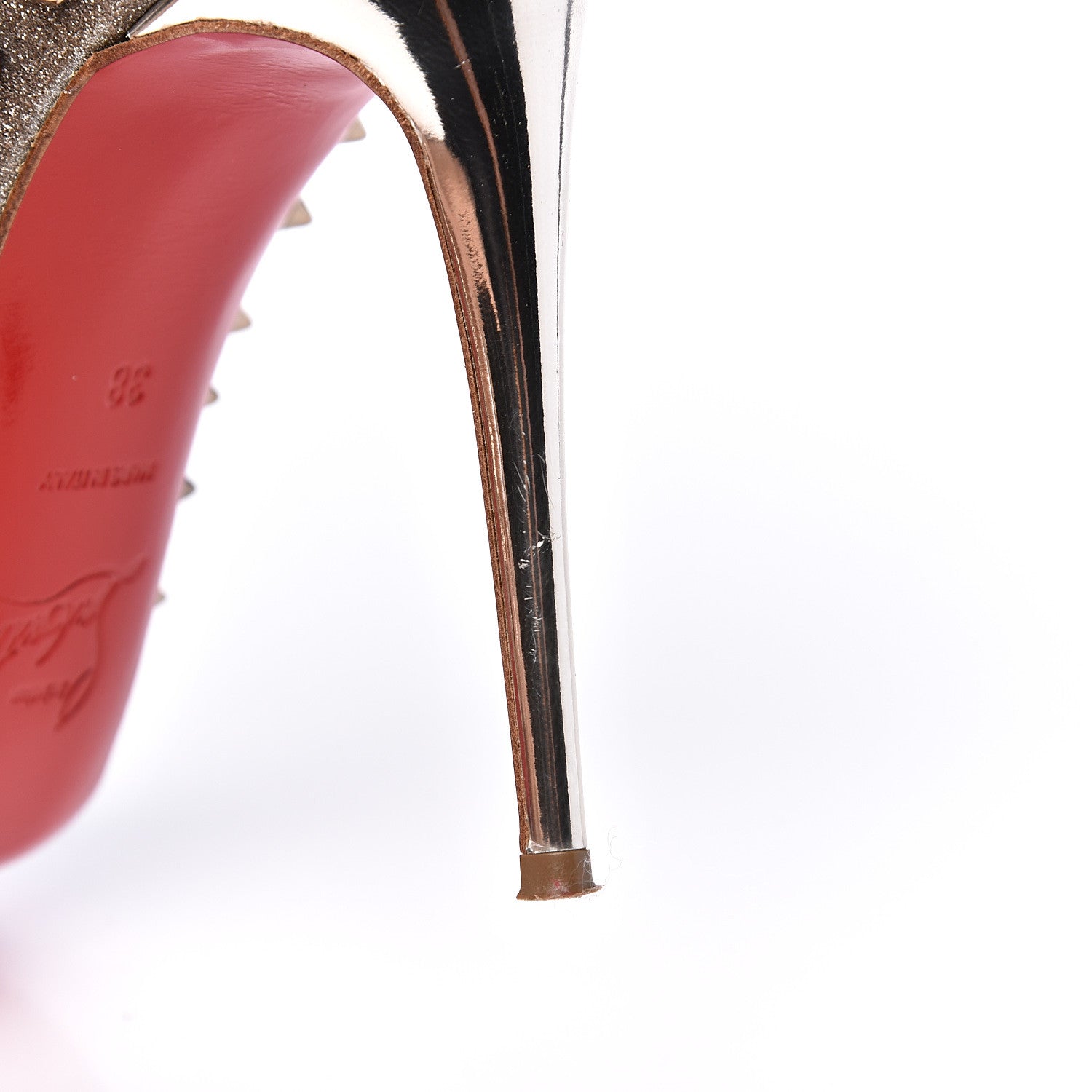 Christian Louboutin Glitter Mini Specchio Follies Spikes 100 Pumps 38 Ivory Colombe Metal 8 of 9