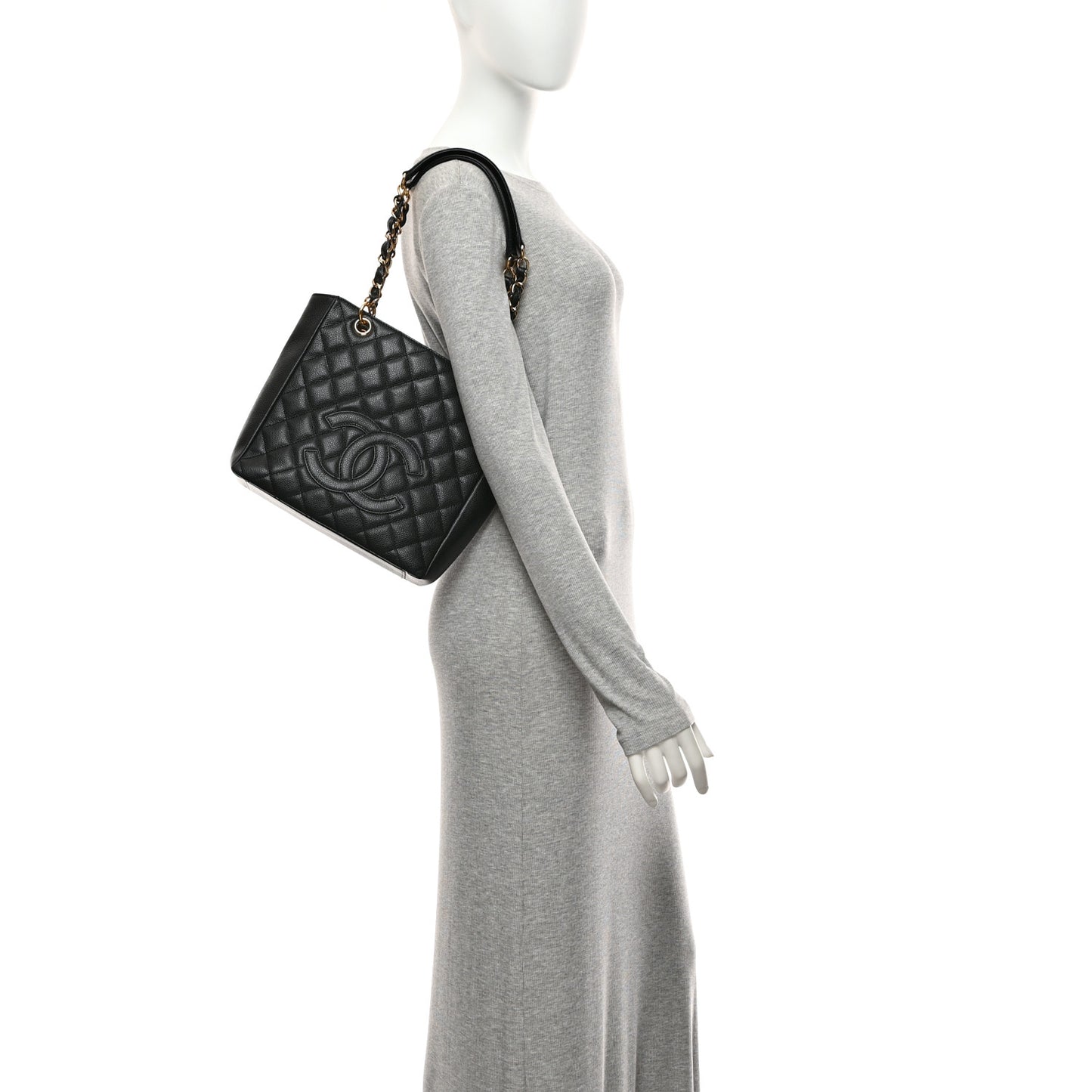 Caviar Quilted Petit Shopping Tote PST Black