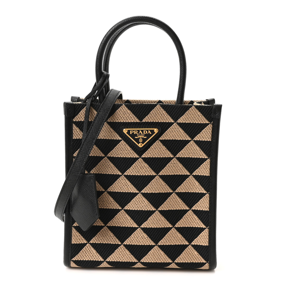 Jacquard Saffiano Triangolo Symbole Embroidered Micro Tote Black Corda