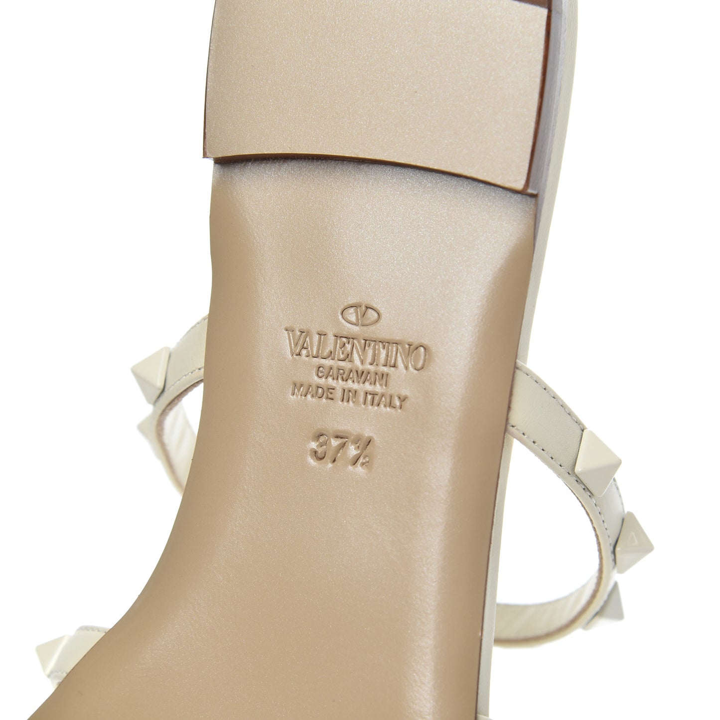 Calfskin Lacquered Monochrome Rockstud Caged Flat Slide Sandals 37.5 Ivory