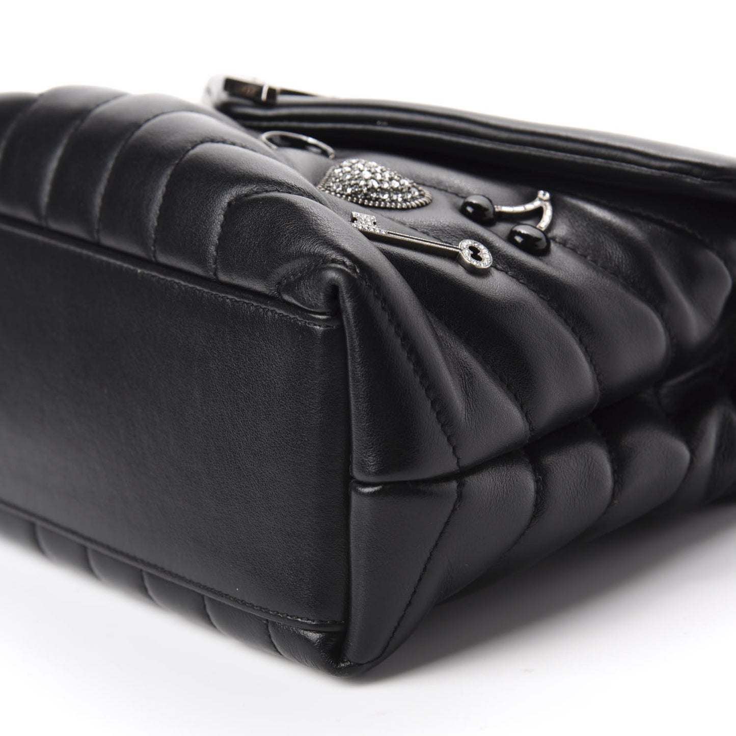 Calfskin Y Quilted Monogram Small Charm Loulou Chain Satchel Black