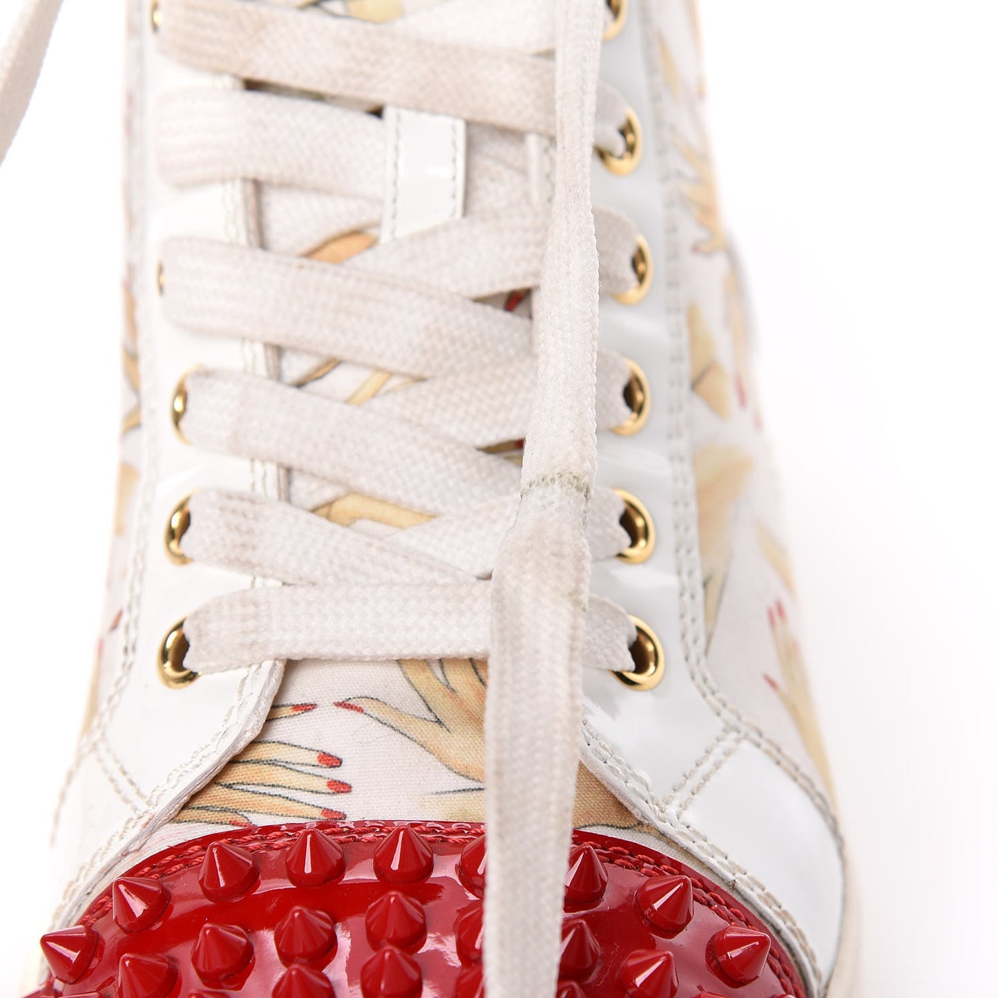 Toile Printed Patent Calfskin Tissu Beauty Spikes Louis Flat Sneakers 38 White