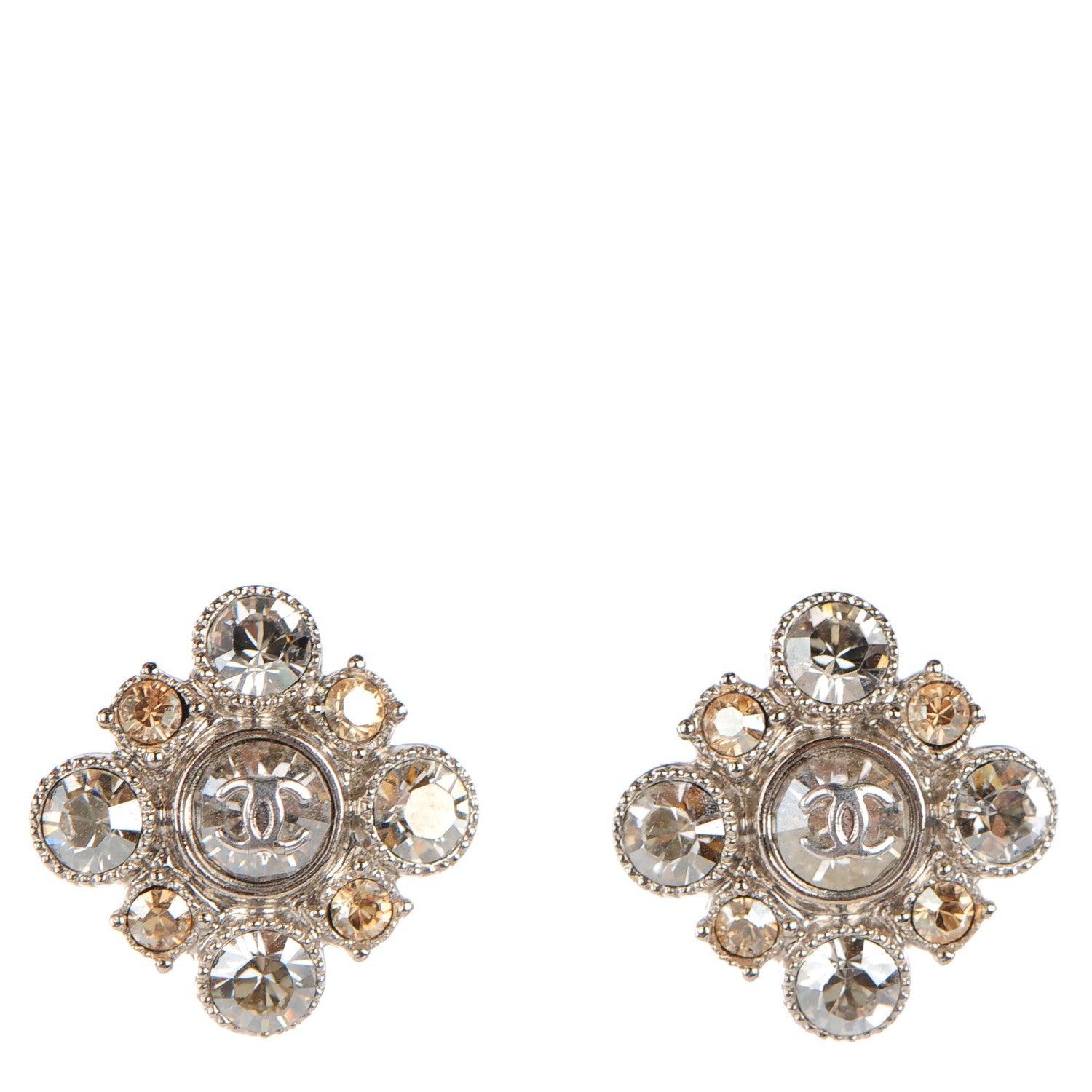 Chanel Crystal CC Earrings Silver 1 of 4