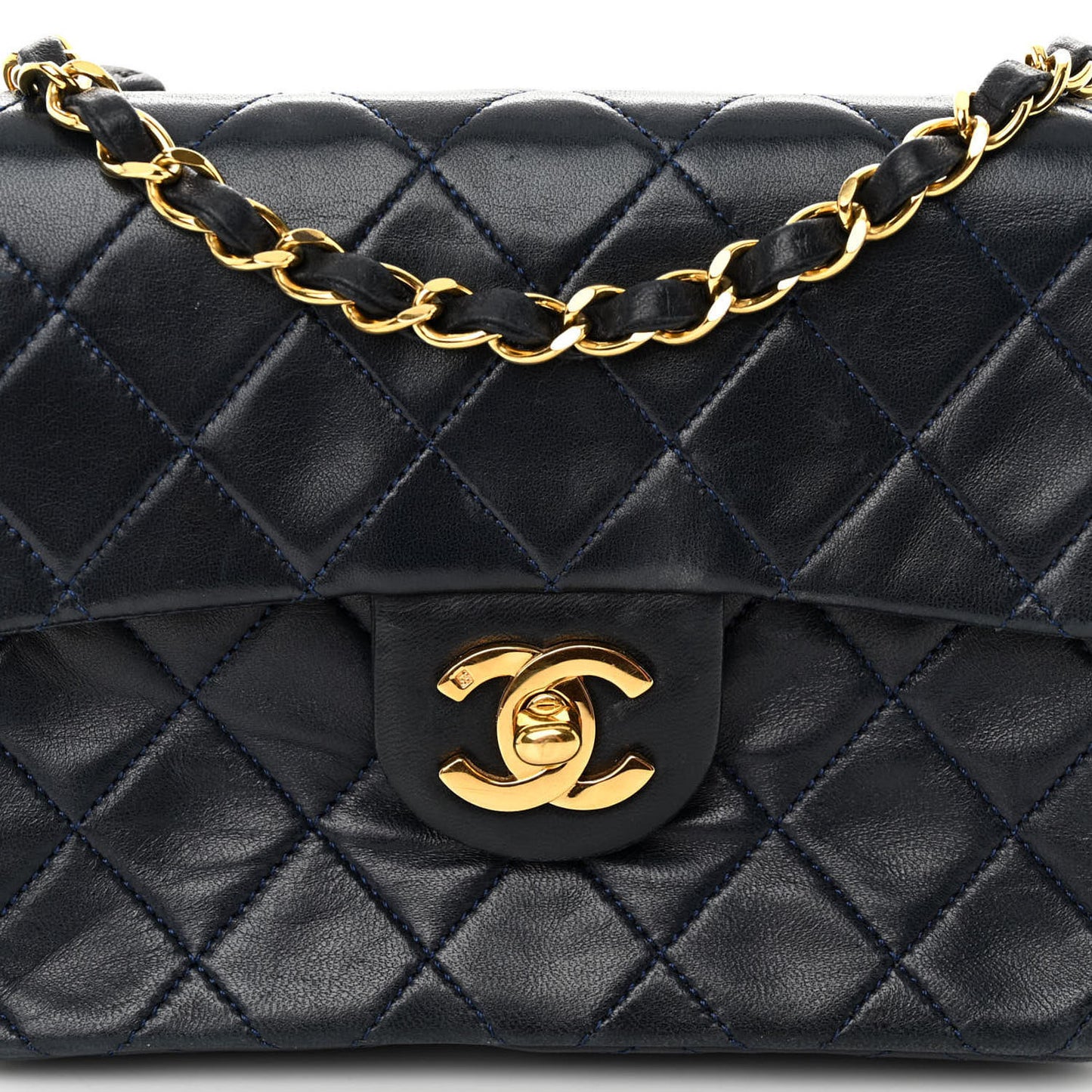 Lambskin Quilted Mini Square Flap Navy Blue