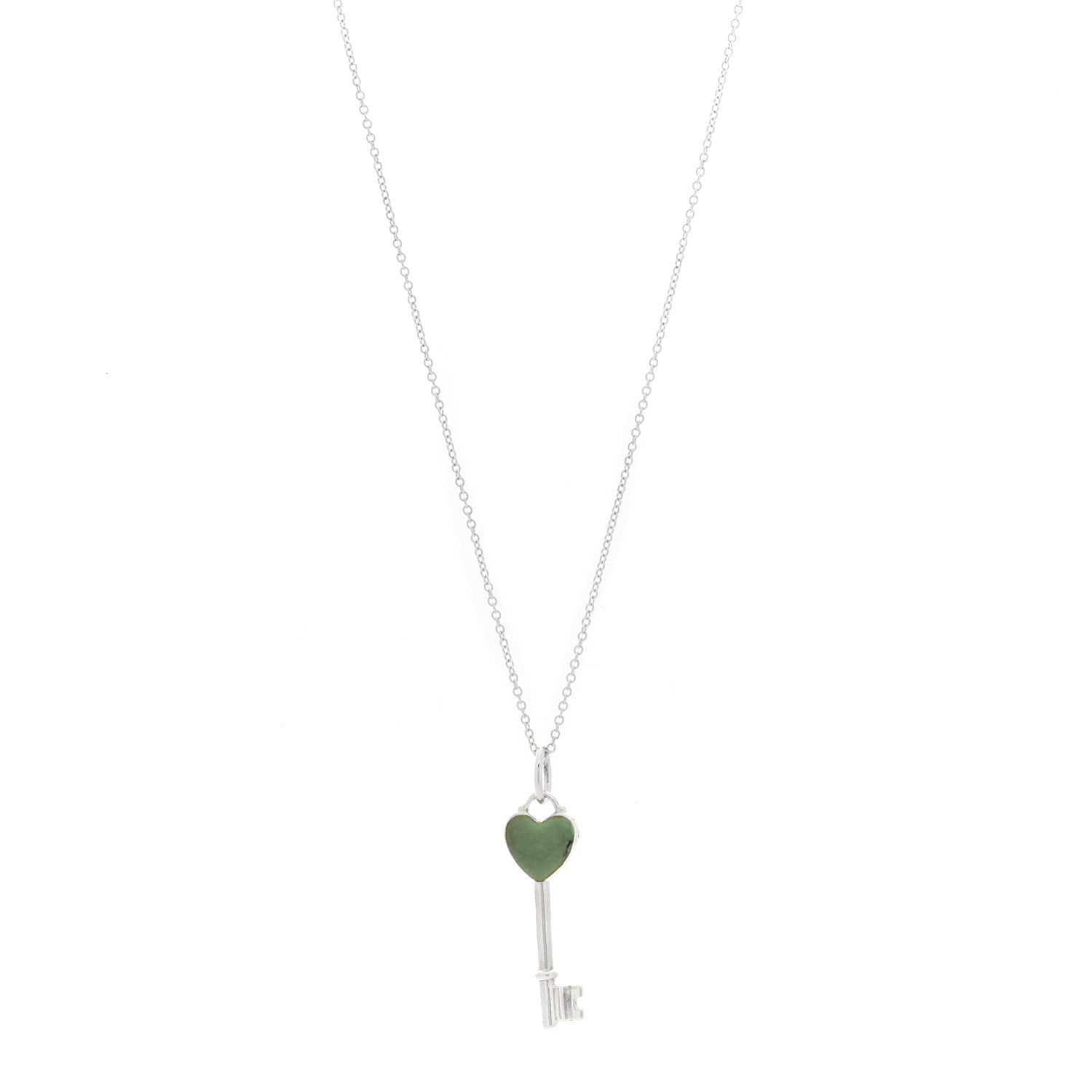 Tiffany Sterling Silver Enamel Heart Key Pendant Necklace Blue 1 of 5