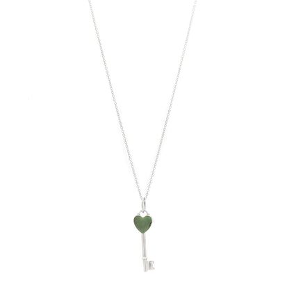 Tiffany Sterling Silver Enamel Heart Key Pendant Necklace Blue 1 of 5