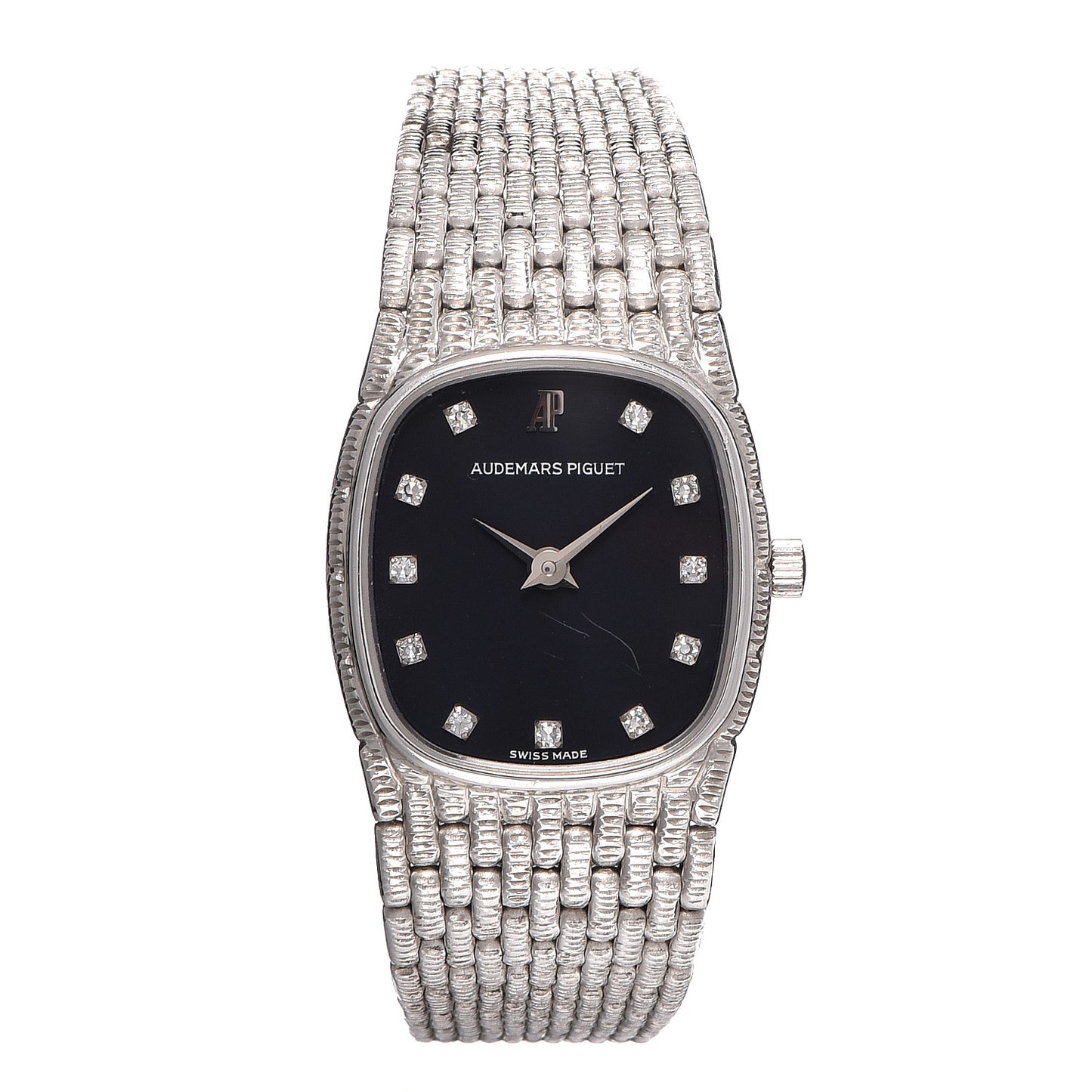 18K White Gold Diamond 22mm Cobra Quartz Watch Black
