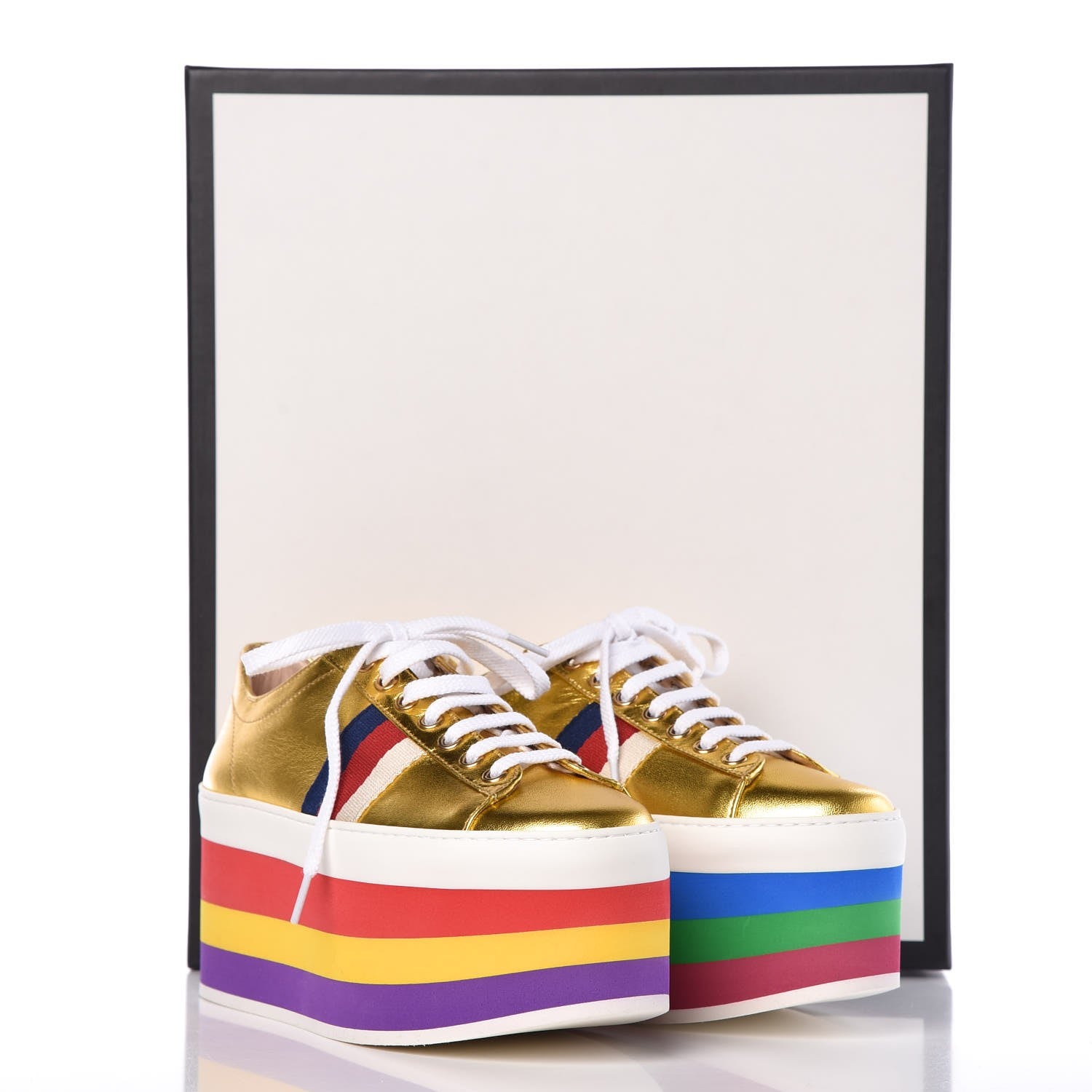 Gucci Metallic Nappa Peggy Platform Sneakers 36 Oro Vecchio 12 of 12