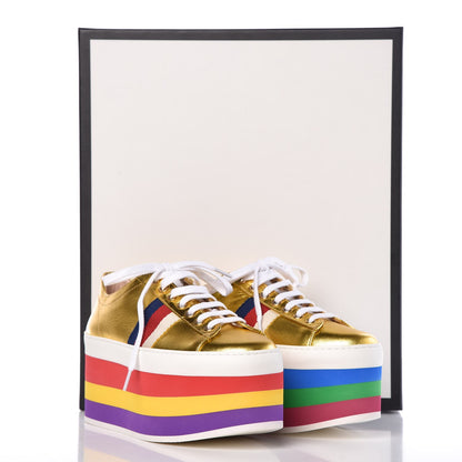 Gucci Metallic Nappa Peggy Platform Sneakers 36 Oro Vecchio 12 of 12