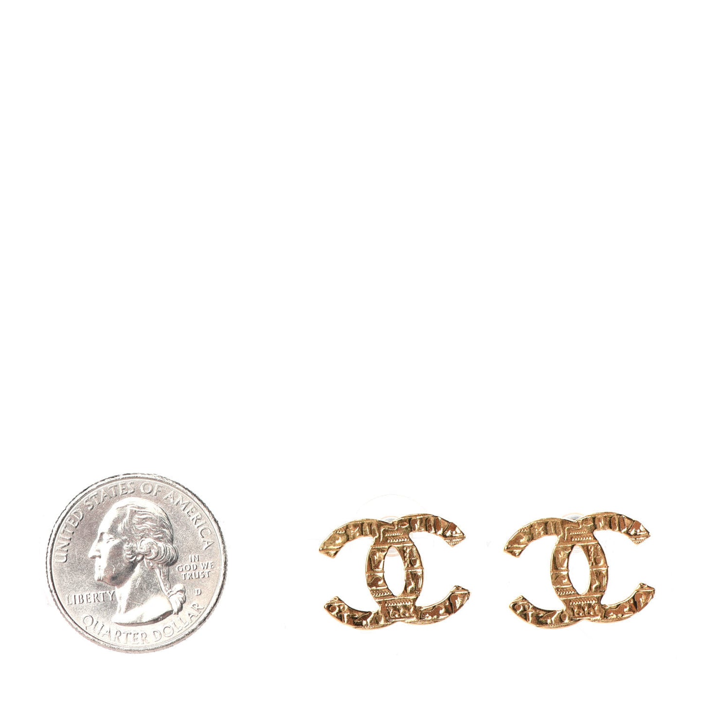 Metal Textured CC Earrings Gold