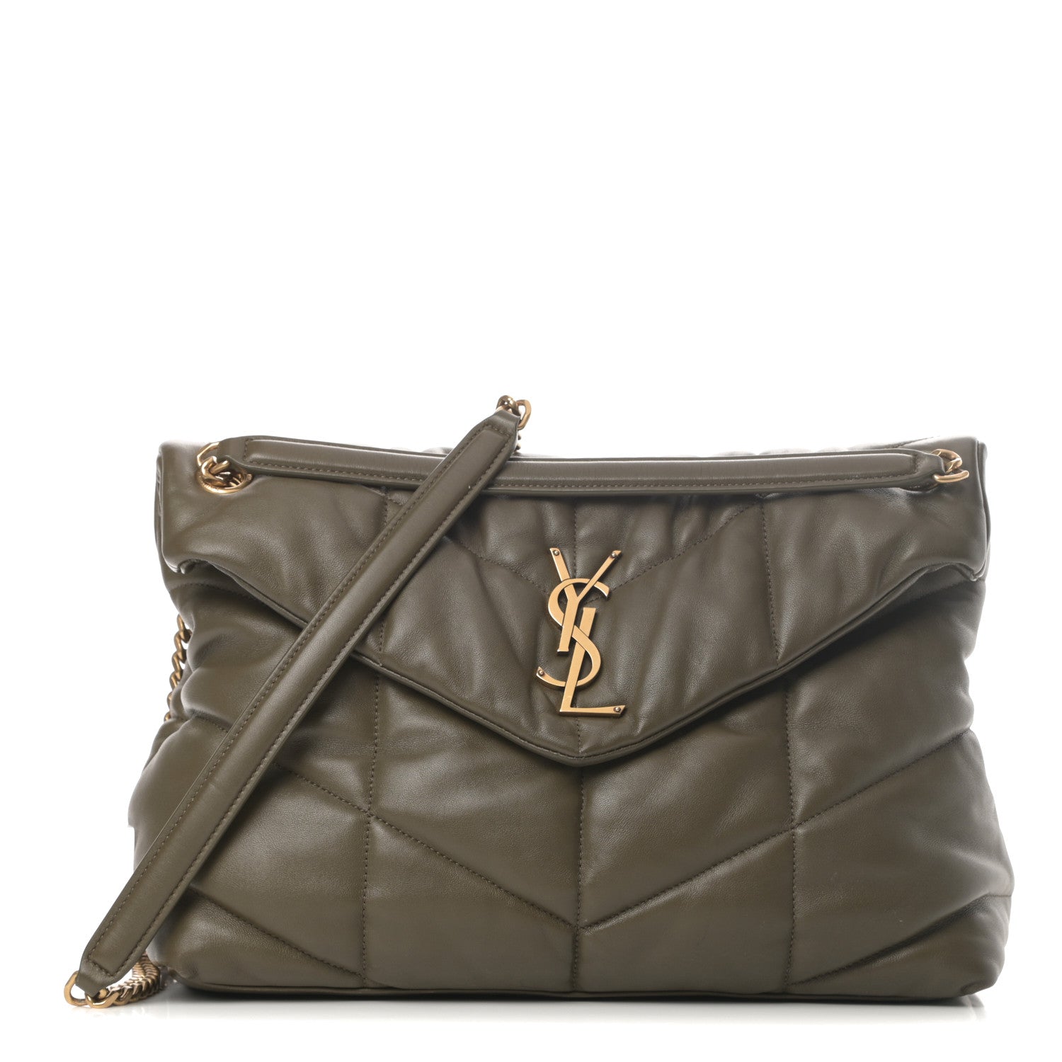 Saint Laurent Lambskin Quilted Medium Loulou Puffer Monogram Chain Satchel Seaweed 1 of 14