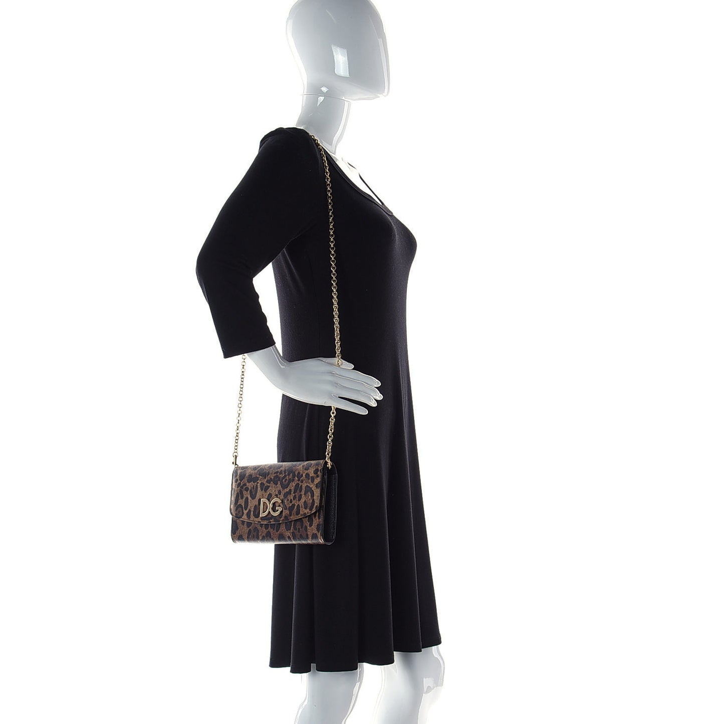 Dauphine Leopard Print Wallet On Chain Black