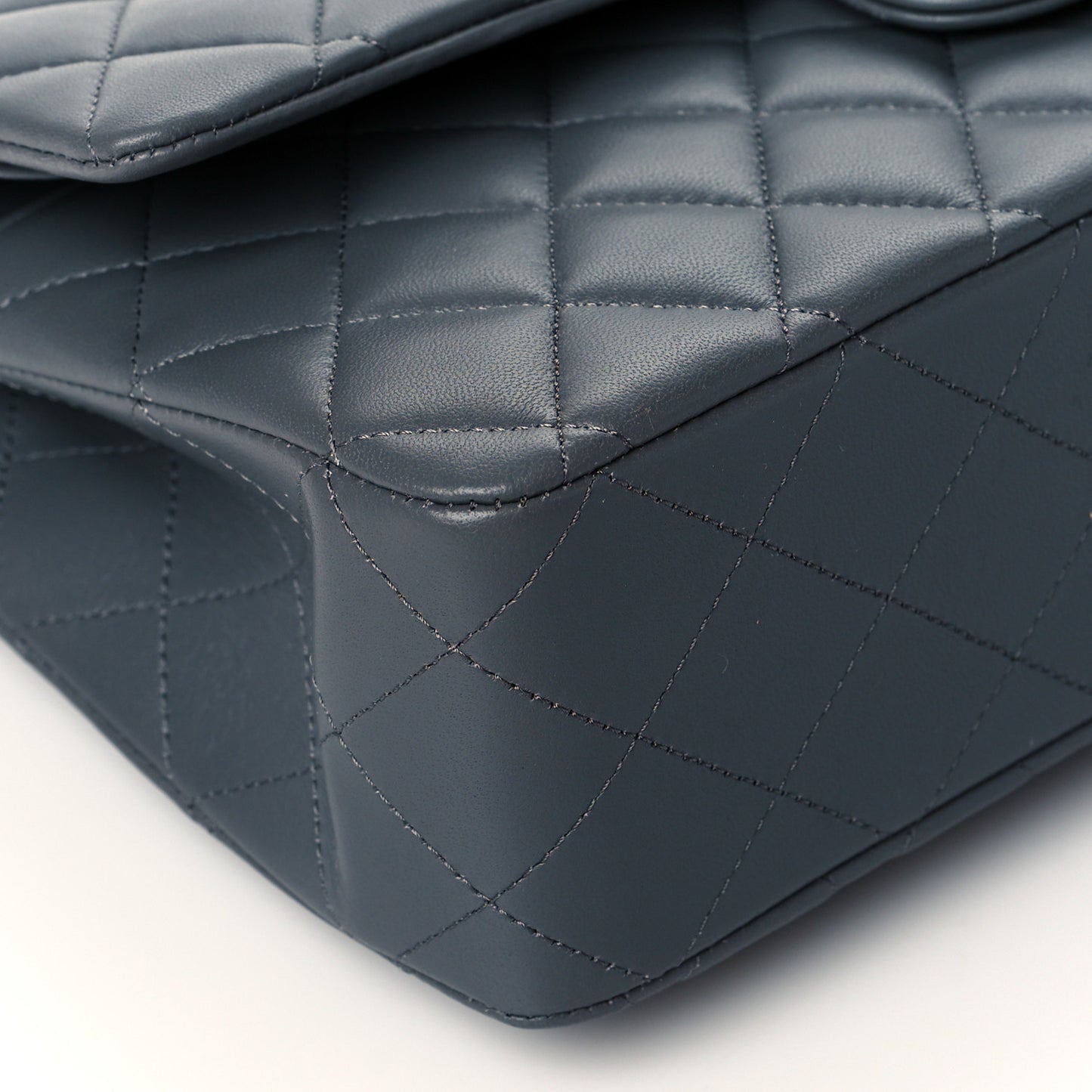 Lambskin Quilted Medium Double Flap Dark Grey
