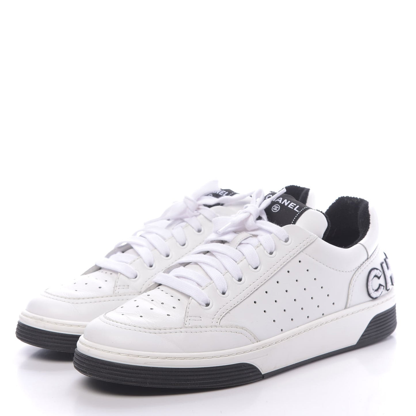 Calfskin Mens Logo Sneakers 43 Black White
