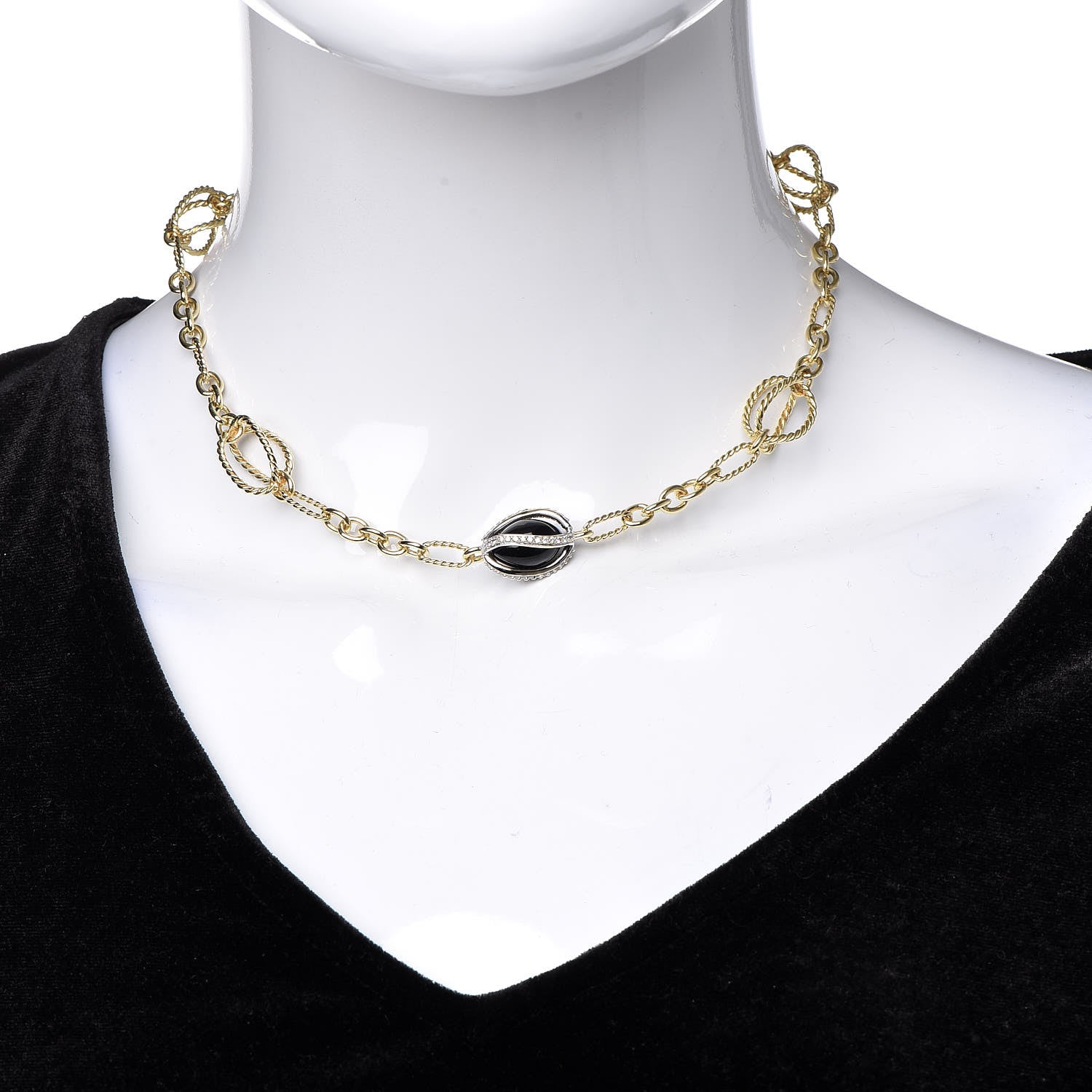 David Yurman Sterling Silver 18K Yellow Gold Diamond Black Onyx Lantana Station Necklace 2 of 6