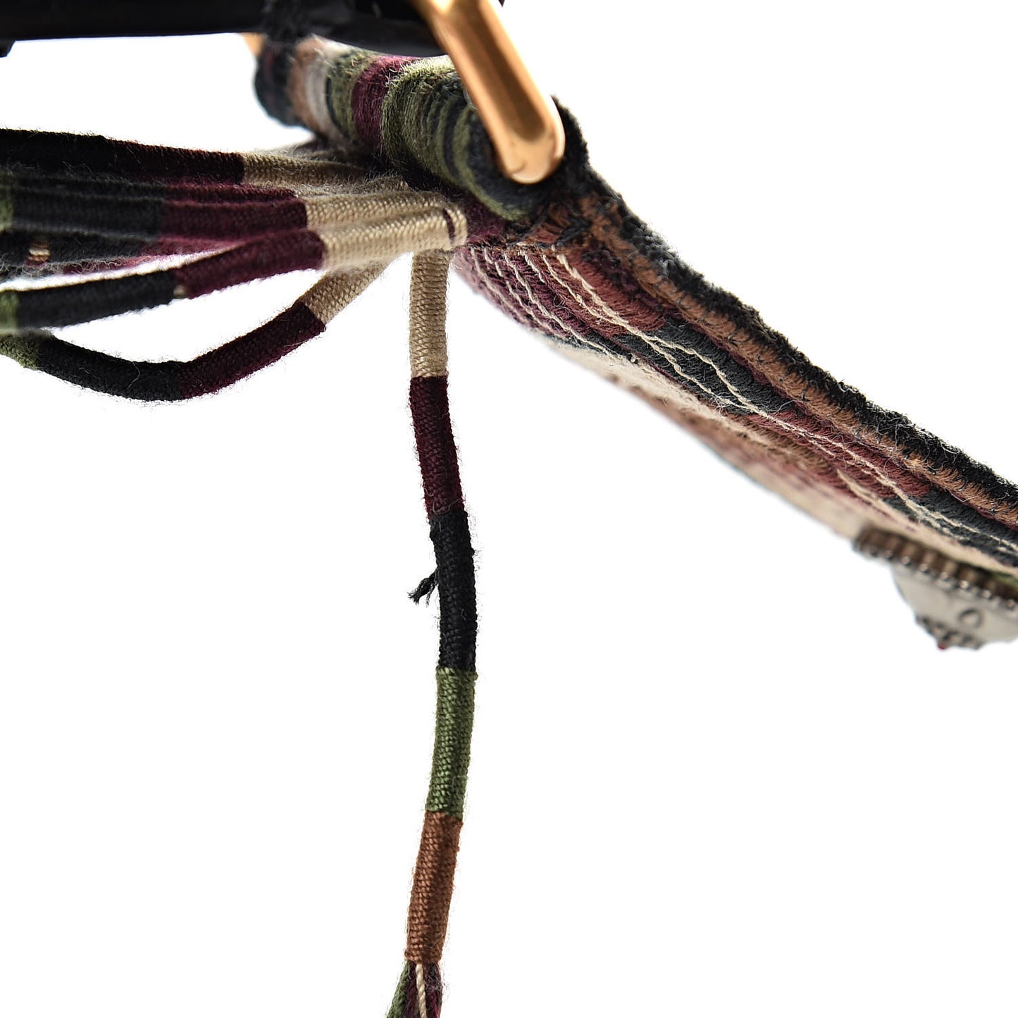 Canvas Embroidered Studded Bohemian Fringe Shoulder Strap Black Multicolor