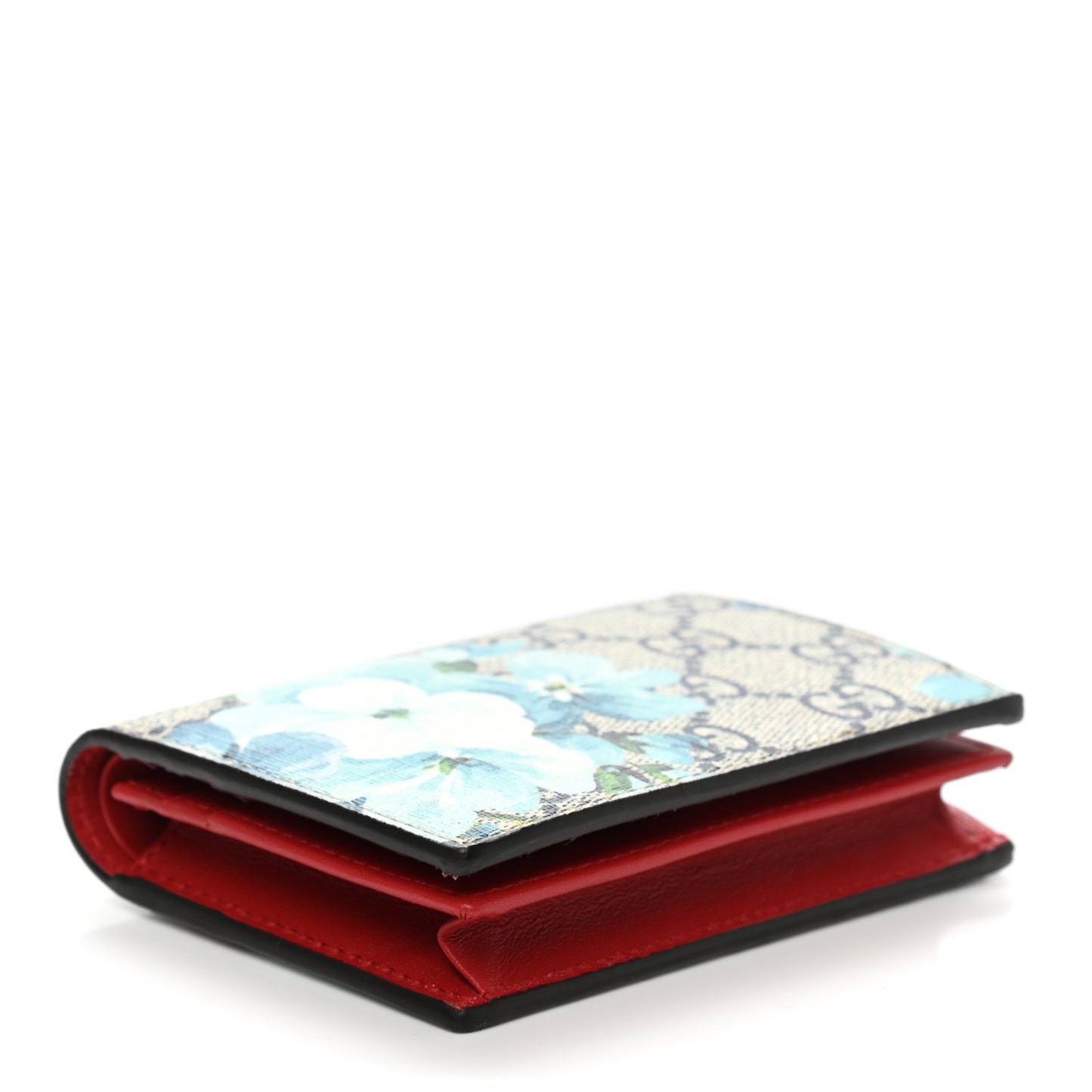 GG Supreme Monogram Blooms Card Case Beige Blue Navy Hibiscus Red