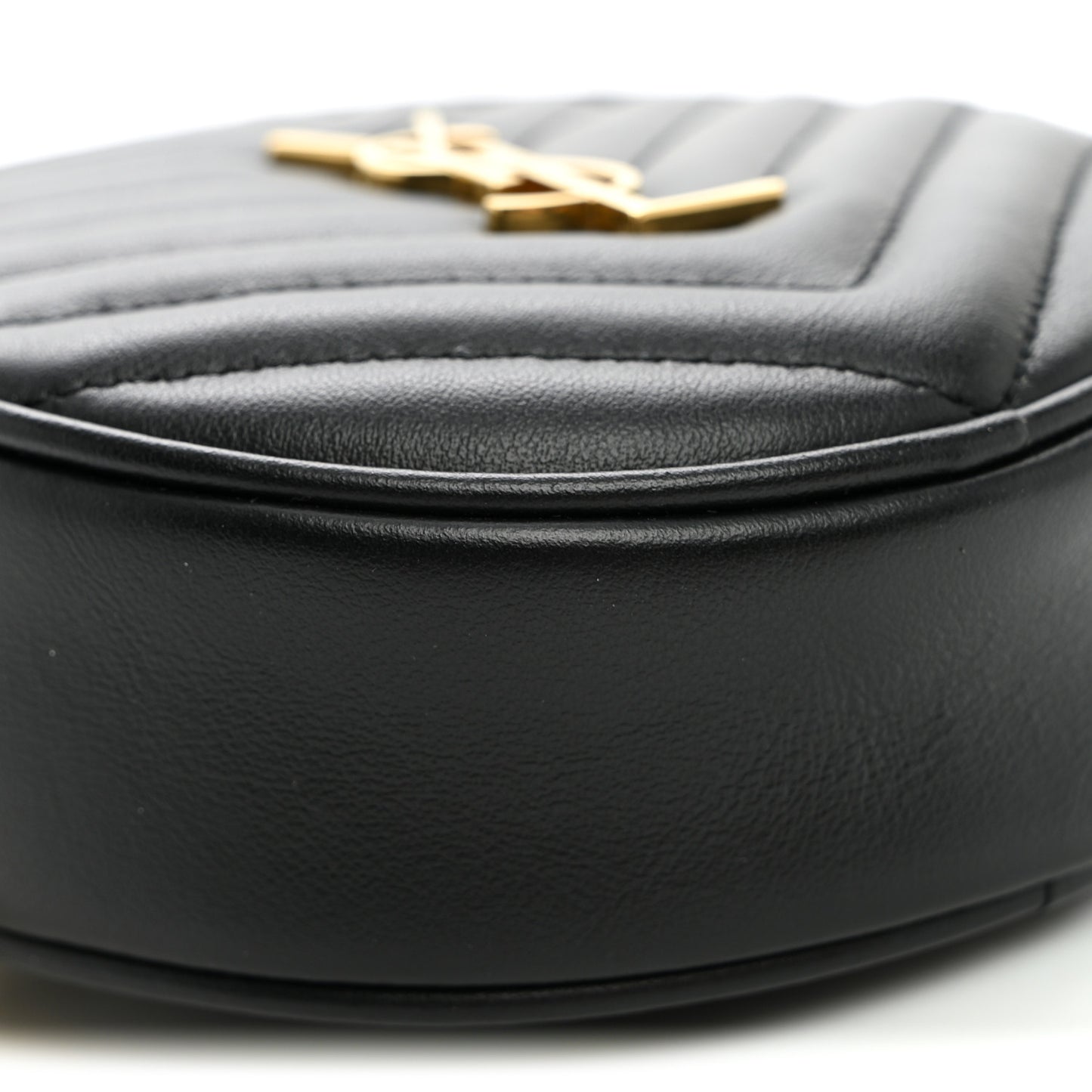 Calfskin Matelasse Chevron Quilted Baby Round Vinyle Belt Bag Black