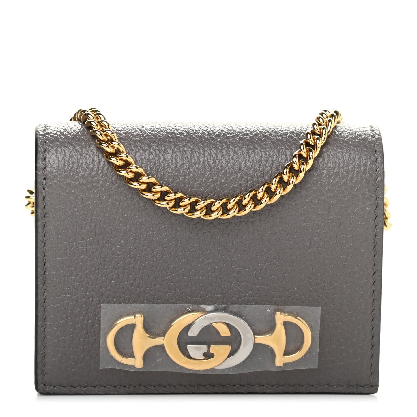 Grainy Calfskin Zumi Chain Card Case Wallet Dusty Grey