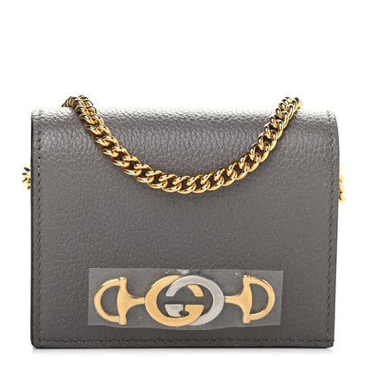 Gucci Grainy Calfskin Zumi Chain Card Case Wallet Dusty Grey 1 of 7