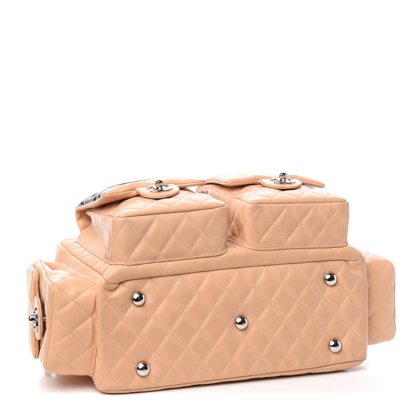Calfskin Quilted Large Cambon Multipocket Reporter Beige Black