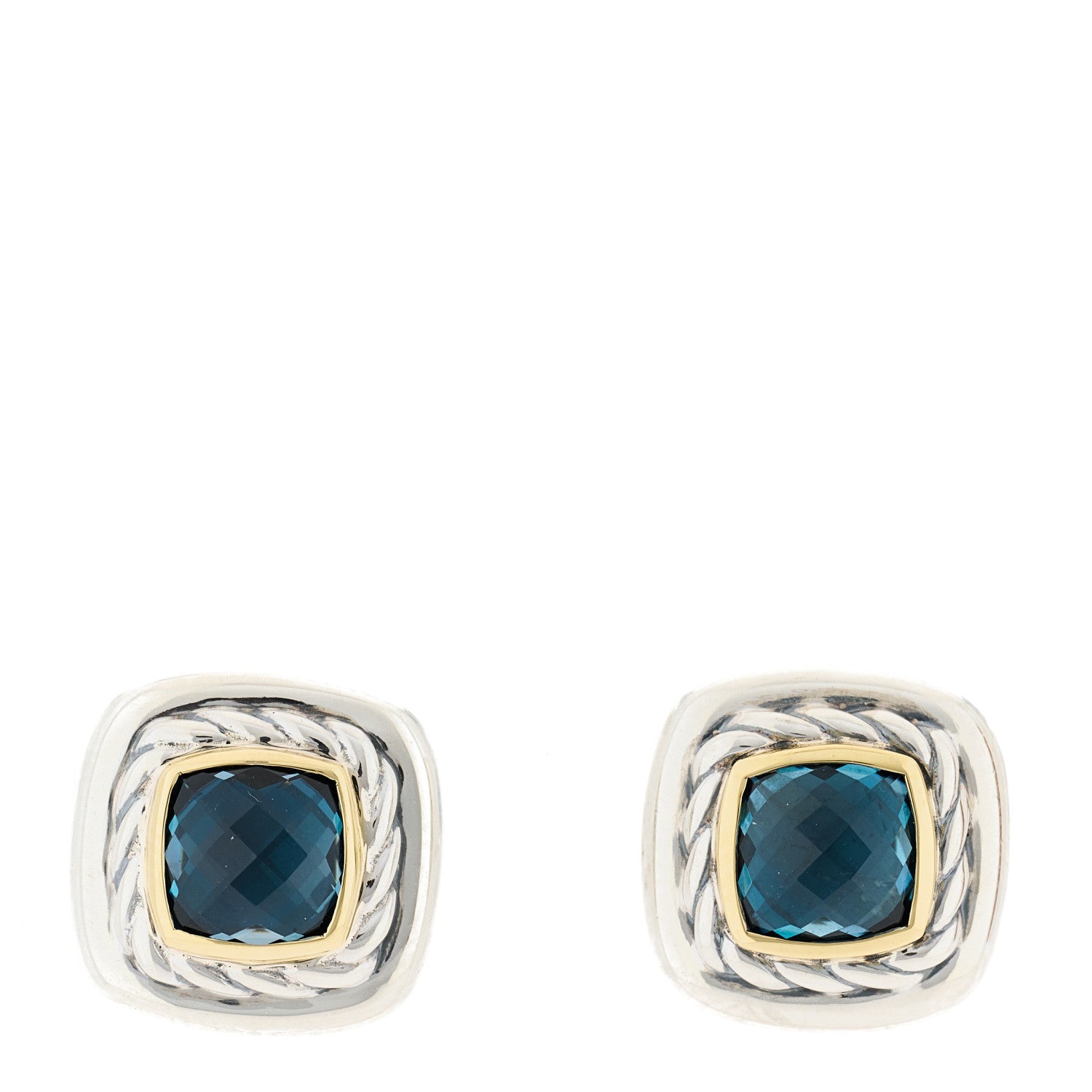 David Yurman Sterling Silver 18K Yellow Gold Blue Topaz 7mm Albion Earrings 1 of 4
