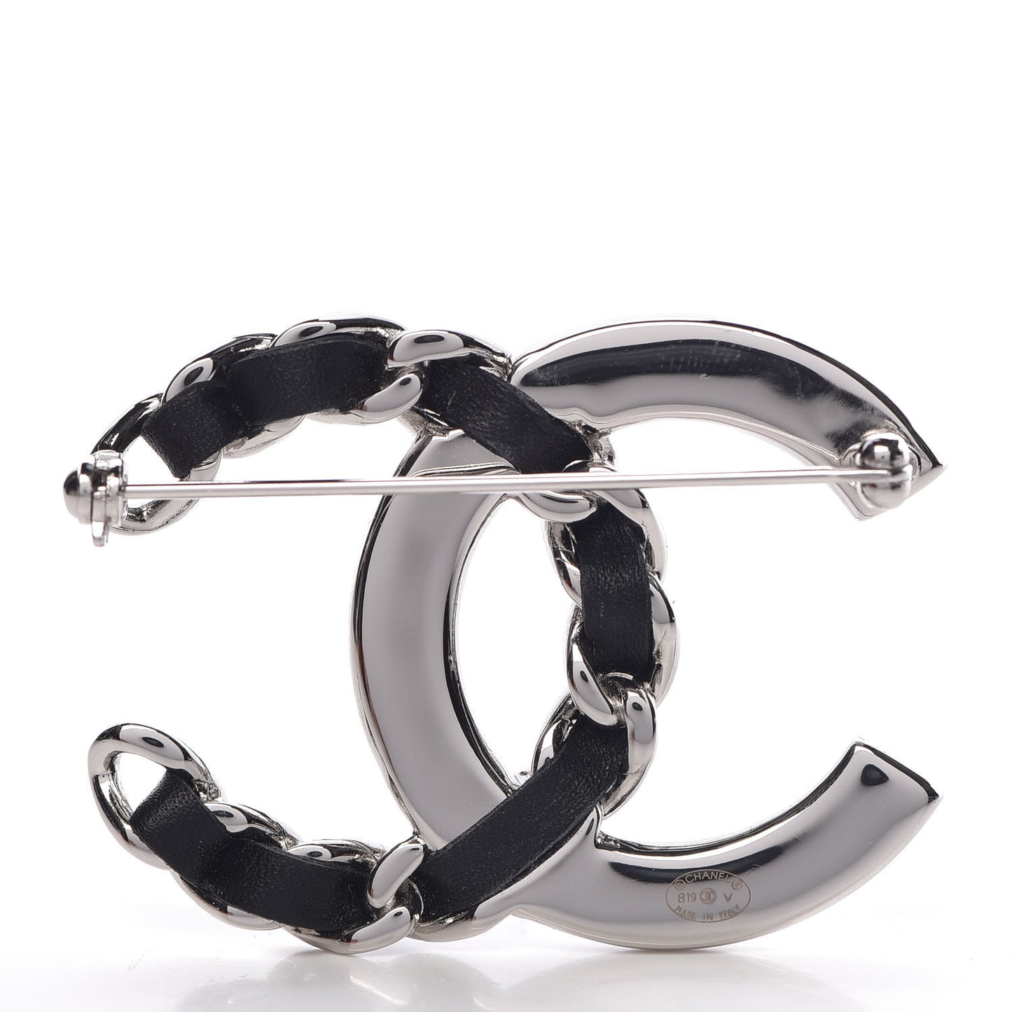 Lambskin Baguette Crystal CC Brooch Black Silver